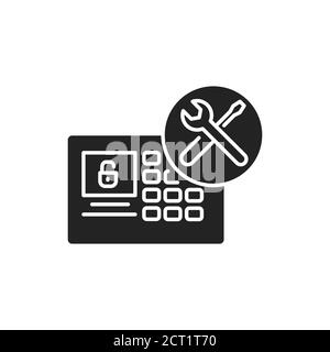 Smart Device Installation black glyph icon. Home automation. Installation electronic devices. Handyman services. Pictogram for web page, mobile app Stock Vector