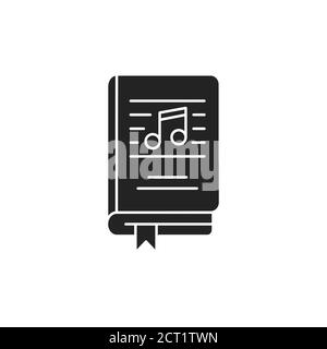 Music book black glyph icon. Basic knowledge about music, notes, instruments. Matherial for musical theme. Pictogram for web page, mobile app, promo Stock Vector