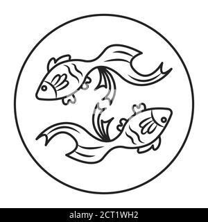 Pisces black line icon. Zodiac sign. Astrology and horoscope. Predictions and human character. Element water. Ruler Neptune. UI UX GUI design element Stock Vector