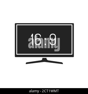 TV display black glyph icon. Display aspect ratio. Electronic device. Pictogram for web page, mobile app, promo. Editable stroke. Stock Vector