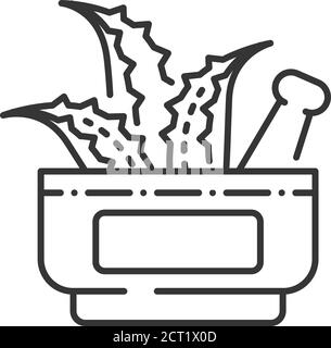 Aloe in medicine black line icon. Aloe is found in many medical supplies. Improves human health. Alternative medicine. Pictogram for web page, mobile Stock Vector