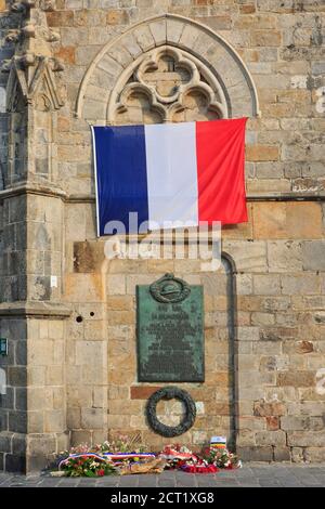 Commemorative plaque for the French that defended Ypres, Belgium during World War I Stock Photo