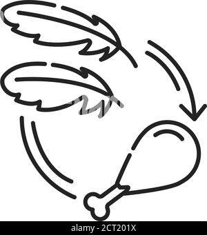 Making meat from dna feathers black line icon. The process of creating meat from dna feathers. Biotechnology and bioengineering. Pictogram for web Stock Vector