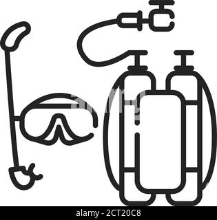 Diving black line icon. Human activity underwater. Mask and regulator dive, snorkeling equipment. Pictogram for web page, mobile app, promo. UI UX GUI Stock Vector