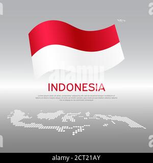 Indonesia wavy flag and mosaic map on light background. Creative background for the national indonesian poster. Vector design. Business booklet. State Stock Vector