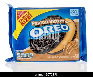 Winneconne , WI - 19 September 2020:  A package of Peanut Butter oreo cookies on an isolated background. Stock Photo