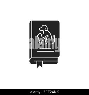 Pets book black glyph icon. Animal guide book. Learning how to behave with pets at home. Training pets. Pictogram for web page, mobile app, promo. UI Stock Vector