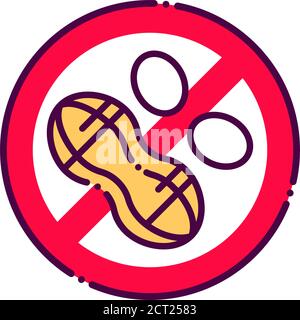 Nuts free line color icon. Allergenic ingredient. Food intolerance. Sign for web page, mobile app, button, logo. Vector isolated button. Editable Stock Vector