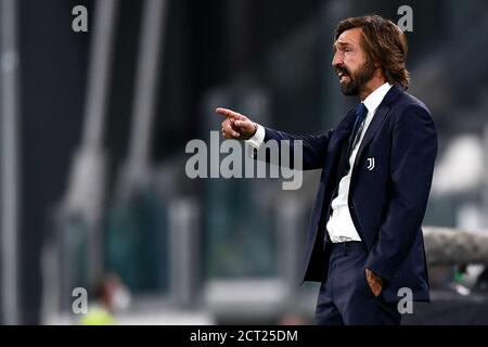Turin, Italy. 20th Sep, 2020. TURIN, ITALY - September 20, 2020: Andrea Pirlo, head coach of Juventus FC, gestures during the pre-season friendly football match between Juventus FC and UC Sampdoria. (Photo by Nicolò Campo/Sipa USA) Credit: Sipa USA/Alamy Live News Stock Photo