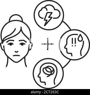 Increased feeling of anxiety black line icon. Emotion that causes increased alertness, fear, and physical signs, such as a rapid heart rate. Pictogram Stock Vector