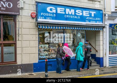 Gemset fossil and minerals shop on a wet day in Broadstairs, Kent. Stock Photo