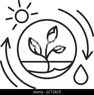 Competent photosynthesis black line icon. The process by which green plants and certain other organisms transform light energy into chemical energy Stock Vector