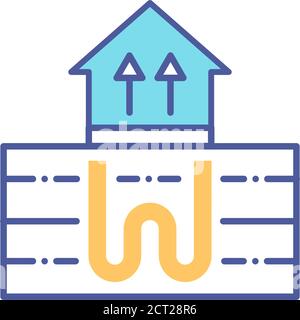 Geothermal energy line color icon. Eco house with geothermal heating and energy generation. Alternative energy sign. Stock Vector