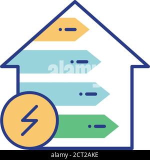 Home energy efficiency line color icon. Smart eco house improvement sign. Alternative energy vector pictogram. Eco friendly. Green technology symbol Stock Vector