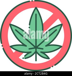 Ban leaf marijuana color line icon. Narcotic addiction. Stop cannabis sign. Pictogram for web page, mobile app, promo. Stock Vector