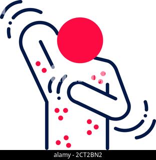 Allergy symptoms line color icon. Skin rash. Dermatological diseases. Itchy spots on body. Stock Vector