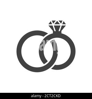 Tangled wedding rings black vector icon. Bride and groom, diamond ring simple glyph symbol. Stock Vector