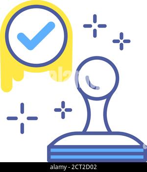 Approved stamp color line icon. Successful check concept. Certified, validation element. Sign for web page, mobile app. Stock Vector