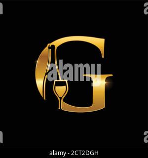 A Vector Illustration of Gold Wine Bottle Initial Letter G Logo Stock Vector