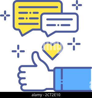 Approved color line icon. Positive feedback concept. Customer satisfaction. Online communication. Signs for web page, mobile app. Stock Vector