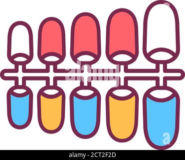 Plastic multi-colored palette of nail polishes color line icon. Nail service. Beauty industry. Pictogram for web page, promo. Stock Vector