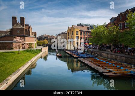 A view along the river Camb on magdalene bridge Cambridge UK, with punts on the river. Stock Photo