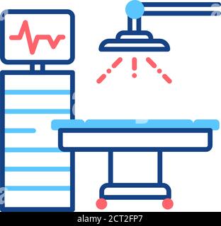 Operating hospital room and equipment line color icon. Surgical emergency. Sign for web page, mobile app, button, logo. Stock Vector