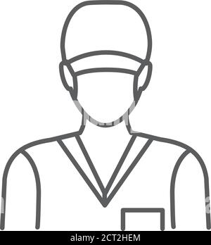 Surgeon in mask and uniform line black icon. Plastic and cosmetic surgery. Subject matter expert. Pictogram for web, mobile app, promo. UI UX design Stock Vector