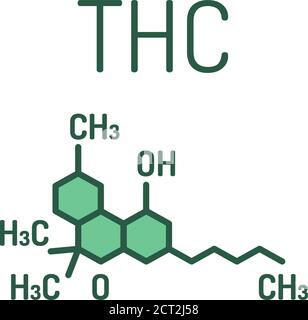 THC cannabis drug molecule color line icon. Tetrahydrocannabinol. Skeletal formula. Pictogram for web page, mobile app, promo. Stock Vector