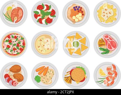 Restoran Menu design flat color icon set. Dishes menu symbol. Stock Vector