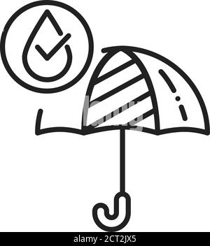 Waterproof open umbrella black line icon. Water repellent fashion accessory concept. Impermeable tool sign. Pictogram for web page, mobile app, promo Stock Vector