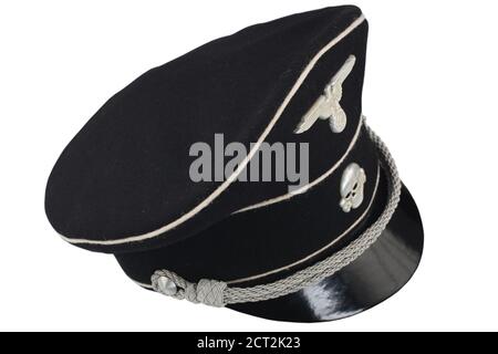 WW2 German nazi SS black forage cap - uniforms 1932-1934 isolated on white Stock Photo