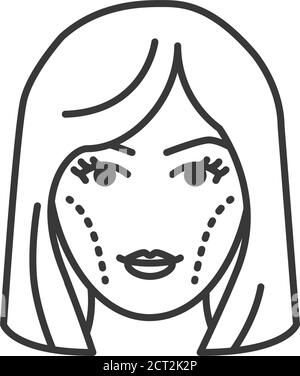 Cheek lift surgery linear icon. Cheek augmentation implants. Thin line ...