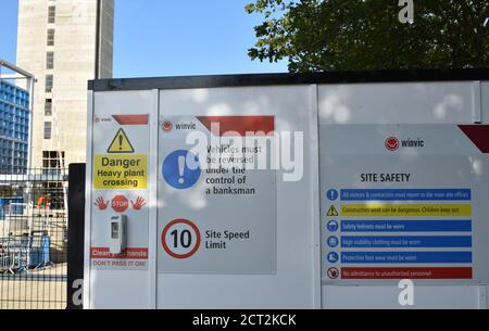 Safety notice at the Hotel La Tour building site in Central Milton Keynes. Stock Photo