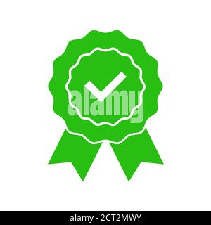 Green approved or certified medal icons in a flat design. Stock Vector