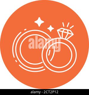 Wedding gold rings with diamonds line color icon. Betrothal sign for web page, mobile app, banner, promo. Marital Status pictogram. UI UX GUI design Stock Vector