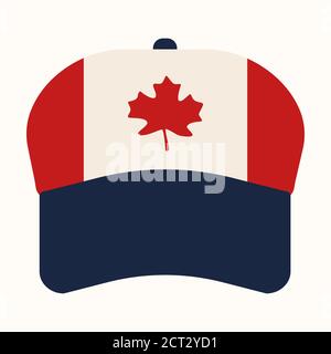 Cap with canadian flag on white isolated backdrop. Maple leaf for invitation or gift card, souvenir shop, social banner, holiday flyer. Phone case or Stock Vector