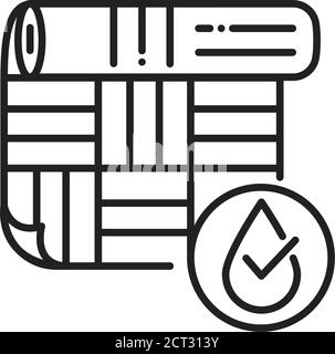 Waterproof linoleum black line icon. Water repellent material concept. Impermeable floor covering sign. Pictogram for web page, mobile app, promo. UI Stock Vector