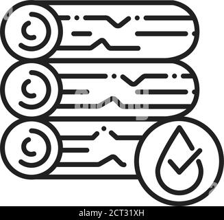 Waterproof wood black line icon. Water repellent coating concept. Impermeable construction material sign. Pictogram for web page, mobile app, promo Stock Vector