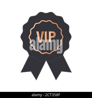 Vip label, badge or tag. Vector black banner with gold vip text. Vector illustration. Stock Vector