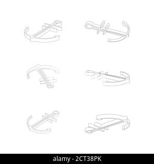 Isometric black and white collection of anchor  Stock Vector