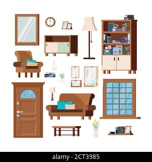 Furniture set for cozy hallway living room. Stock Vector