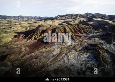 An aerial view of the Painted Hills in California Stock Photo