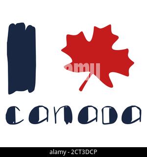 I love Canada emblem on white isolated backdrop. Maple leaf for invitation or gift card, social banner, souvenir shop, holiday flyer. Phone case or cl Stock Vector