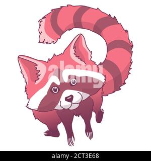 Red raccoon on white isolated backdrop. Curious mammal for invitation or gift card, scrapbooking, notebook sticker, bath tile. Phone case or cloth pri Stock Vector