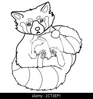 Black line small panda on white isolated backdrop. Cute mammal for invitation or gift card, color book, notebook sticker, bath tile. Phone case or clo Stock Vector