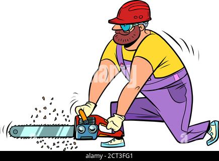 A carpenter with a chain saw Stock Vector