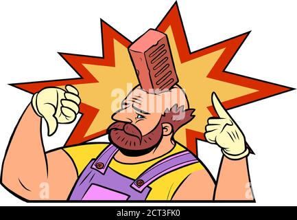 a brick fell on his head Production safety construction and repair Stock Vector
