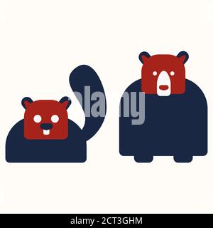 Canadian beaver on white isolated backdrop. Grizzly bear for invitation or gift card, social banner, eco blog or national park, flyer. Phone case or c Stock Vector