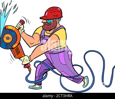 Worker with a circular saw Stock Vector